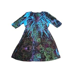 APT 9 Womens Multicol Top  Dress Tattoo Print V Neckline 3/4 Sleeve Size  Medium